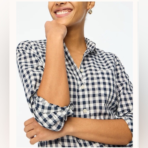 J. Crew Women's Navy White Gingham Lightweight Cotton Signature Fit Shirt Small - Picture 7 of 12